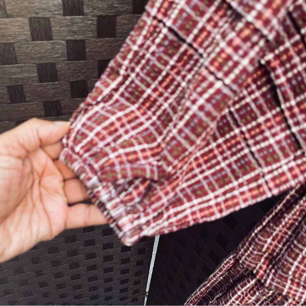 Madewell Merlot Seersucker Checkered Long Sleeve, V neck Dress - Size XS - Picture 8 of 16